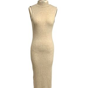 Bershka Ribbed Knit High Neck Sleeveless Maxi Dress Size Medium - Cotton Blend